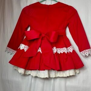 Red Girls Dress with Lace Trim